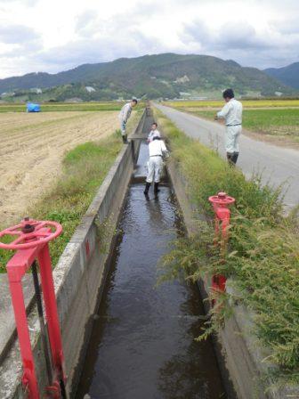 農業用水路の機能診断の様子